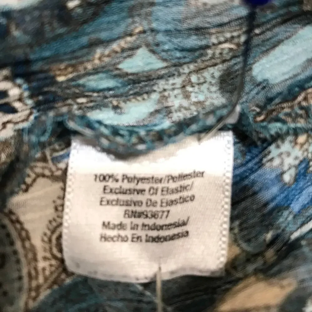 a.n.a. A New Approach Boho Blue Paisley Ruffle Semi Sheer Blouse M - Picture 8 of 9